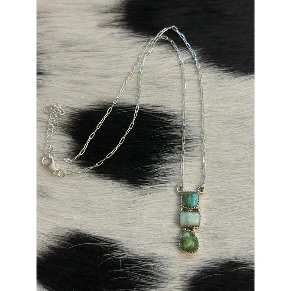 Native American Sterling Silver Multi Sonoran Gold Paloma Turquoise Bar Necklace - Picture 3 of 8